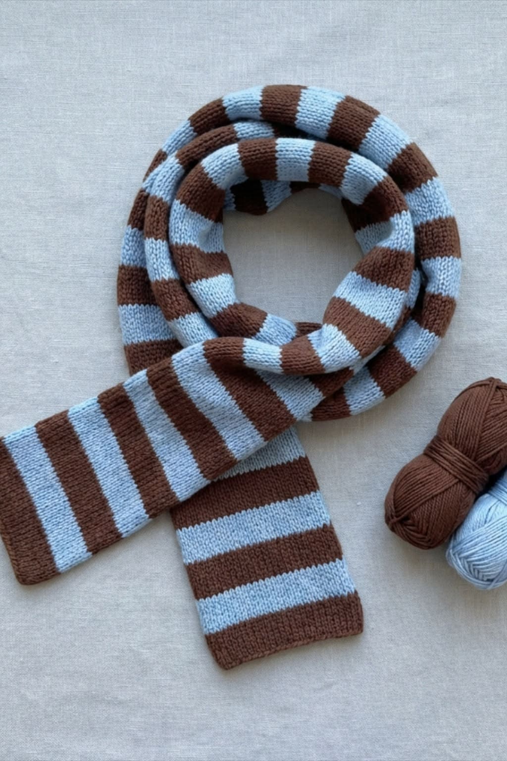 Cocoa and Powder Blue Striped Scarf