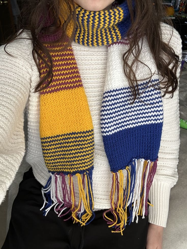 Color-Block Stripes and Fringe Scarf