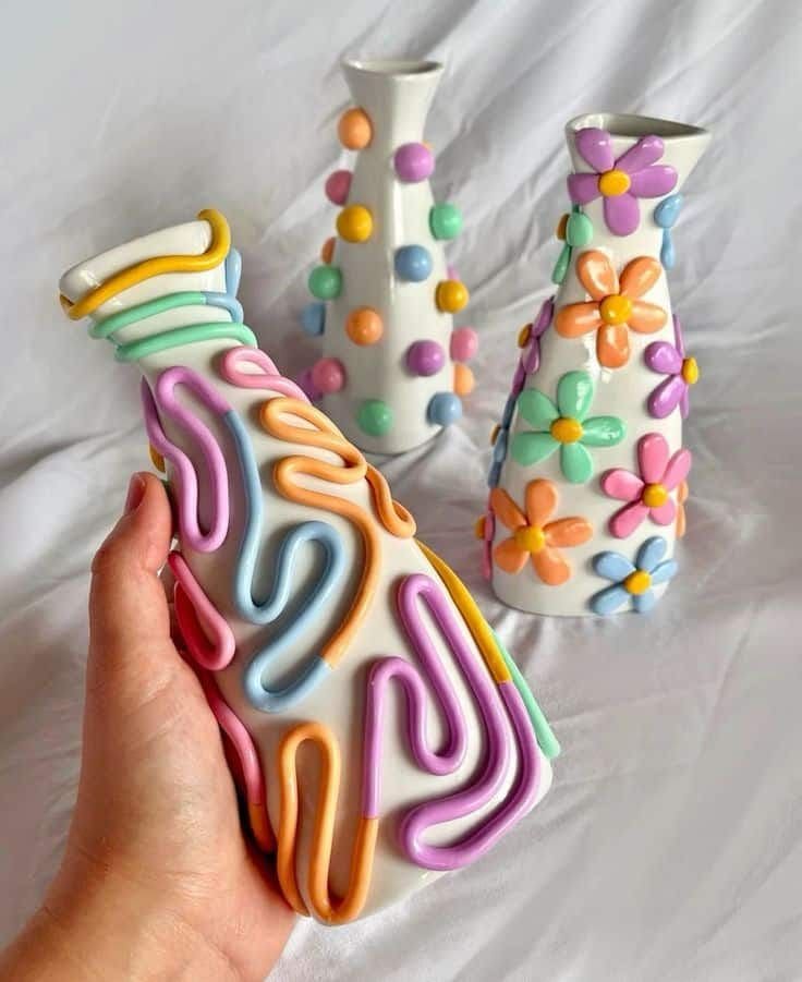 Colorful 3D Clay Flower Vases