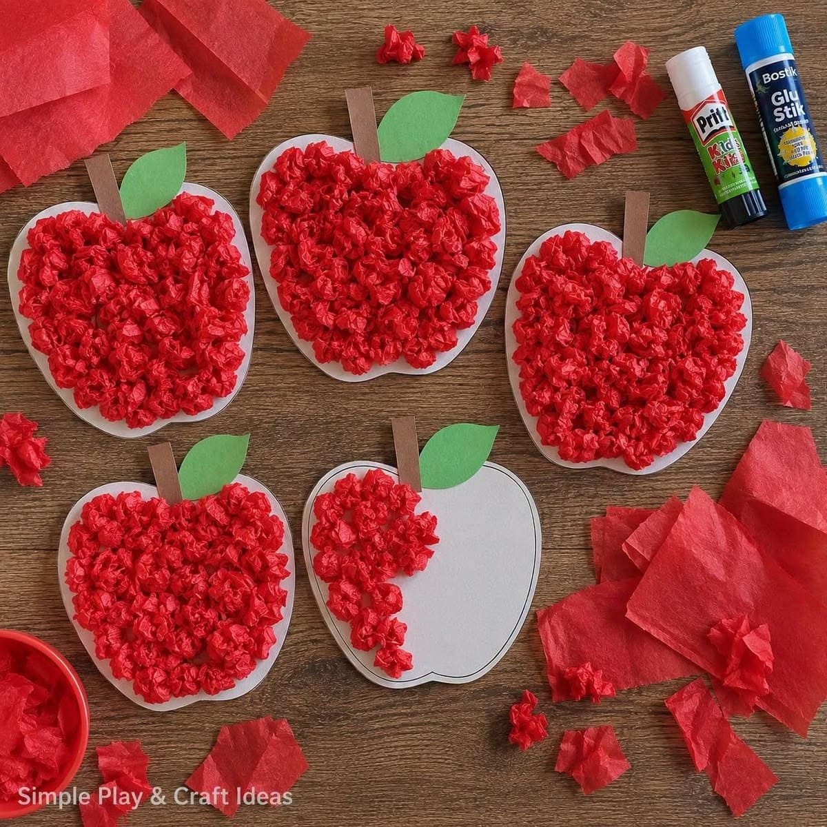 Crumpled Tissue Paper Apple Craft