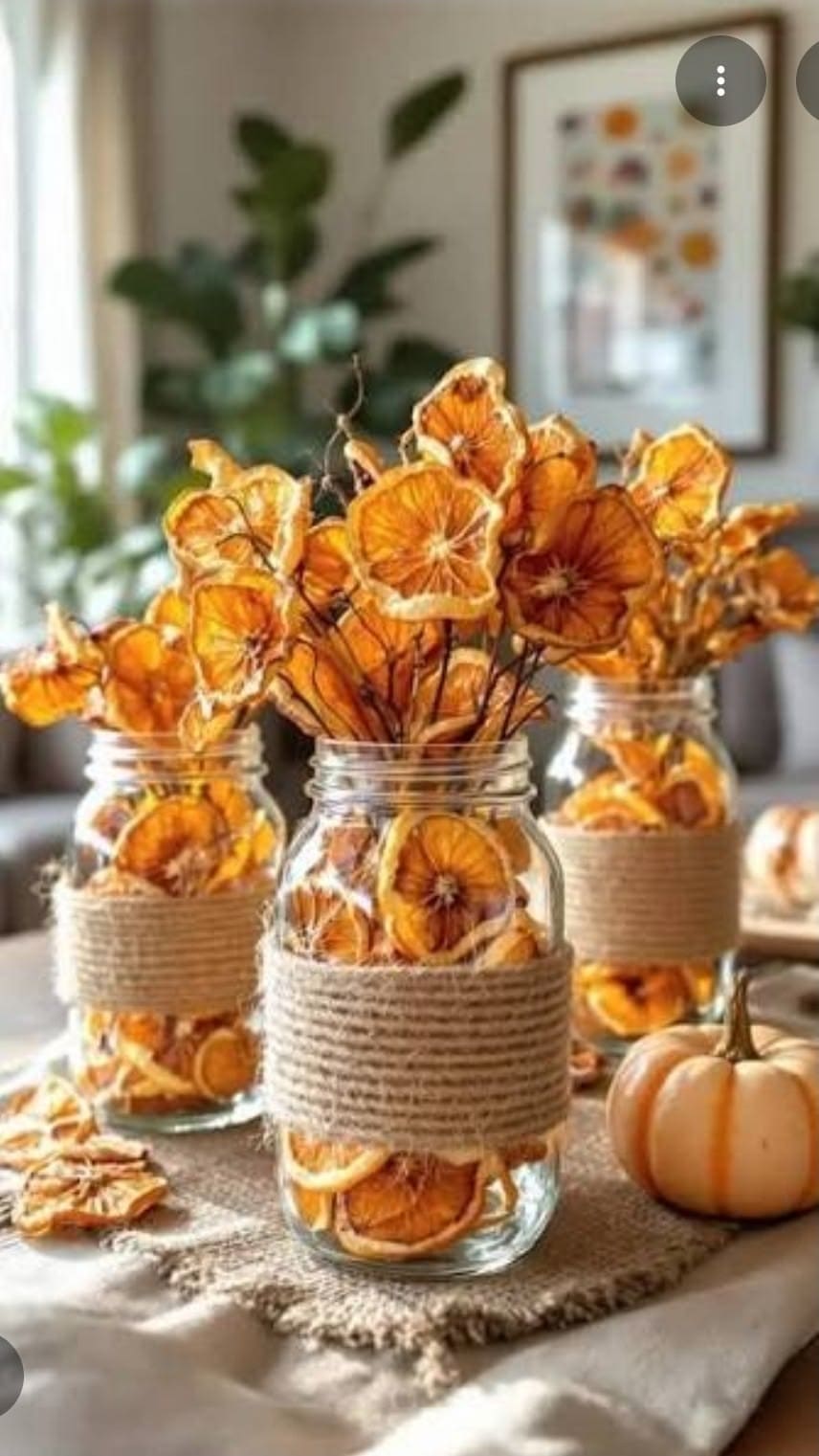 Dried Orange Mason Jar Arrangements