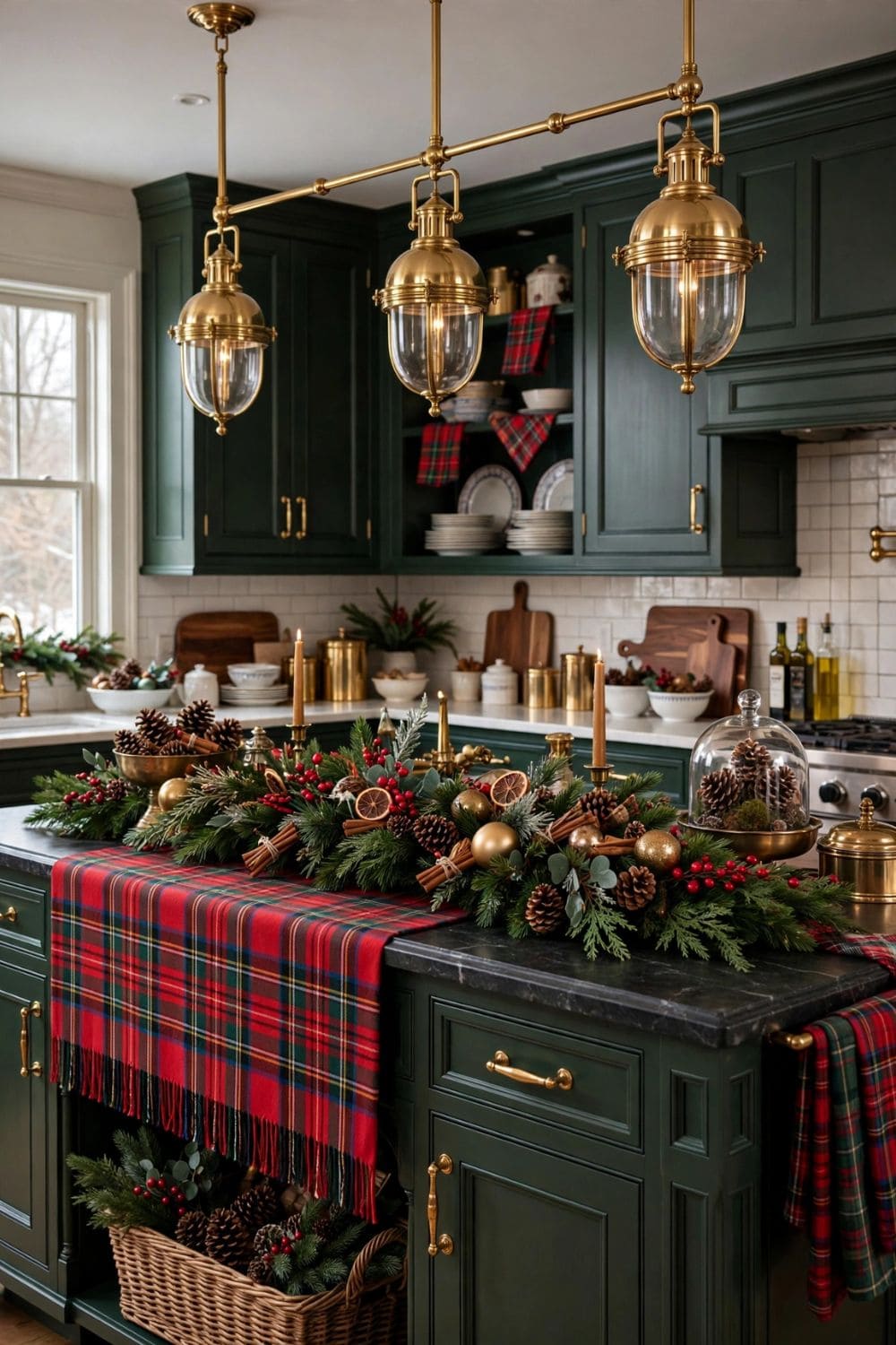 Emerald Garland Kitchen Island Styling
