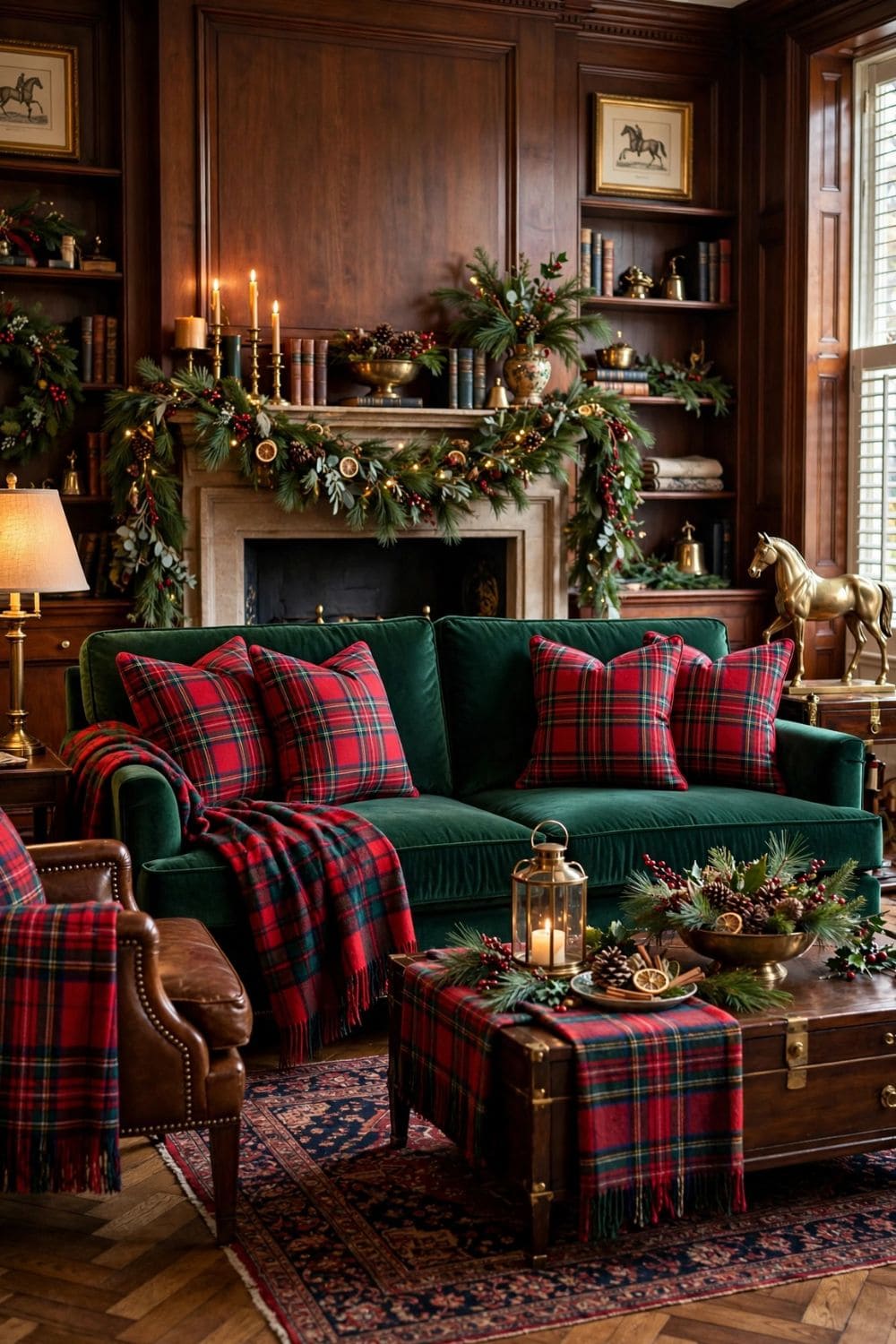 Emerald Sofa Ruby Tartan Pillows