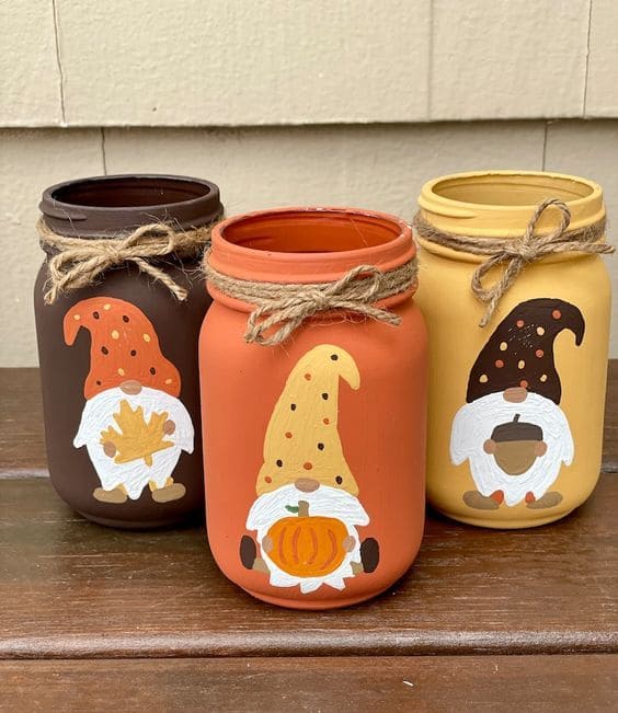Fall Gnome Painted Mason Jars