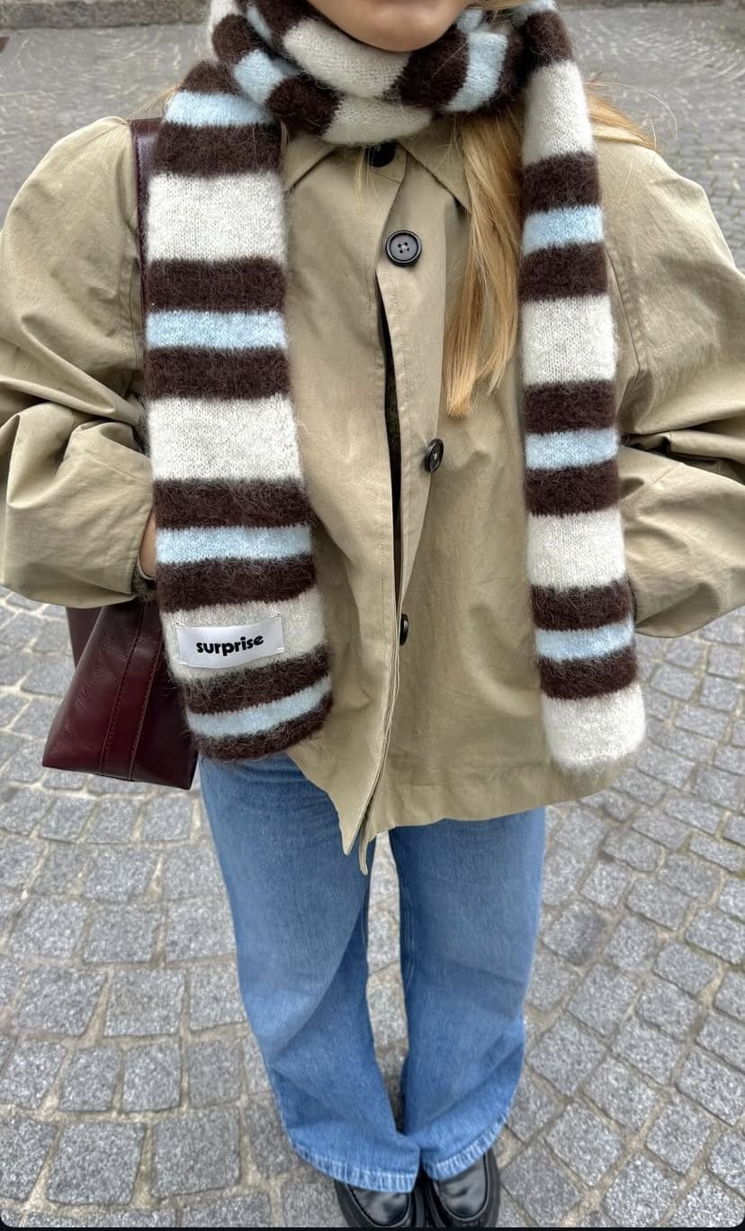 Fuzzy Mocha Ice Striped Scarf