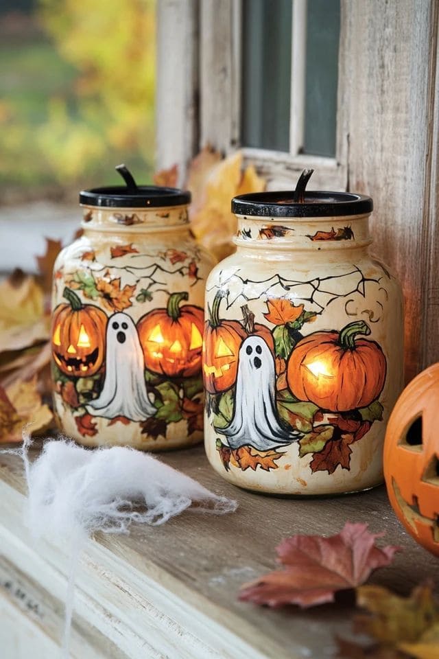 Halloween Pumpkin and Ghost Mason Jars
