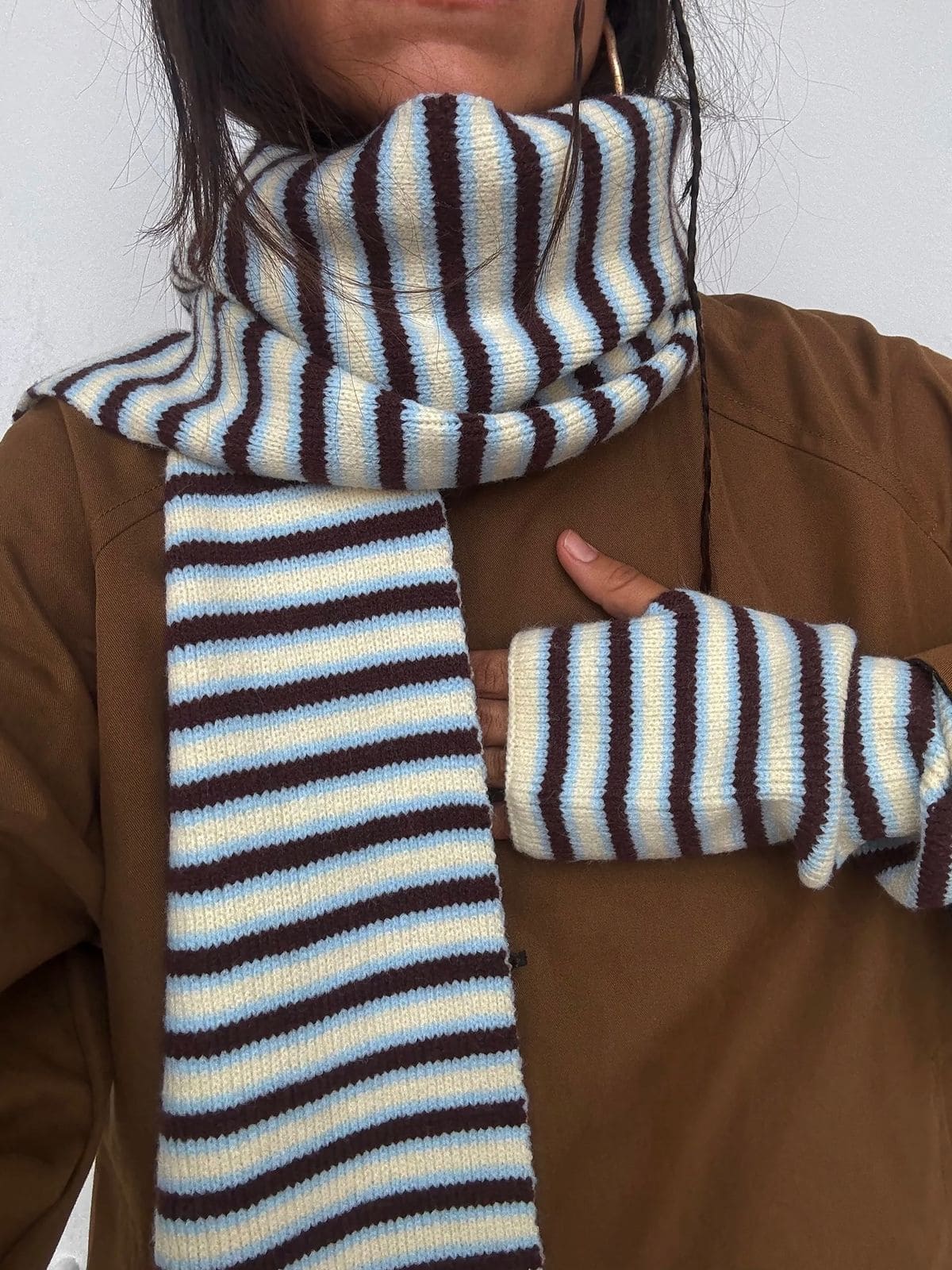 Mocha Blue Triple Stripe Scarf