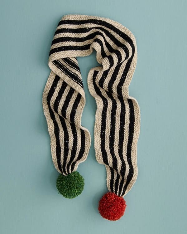 Monochrome Striped Pom-Pom Scarf