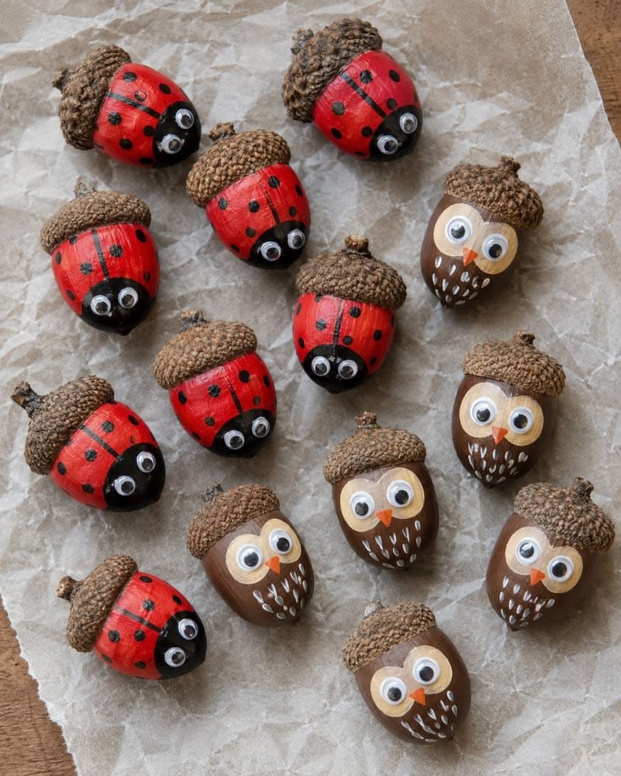 Painted Acorn Ladybugs and Owls