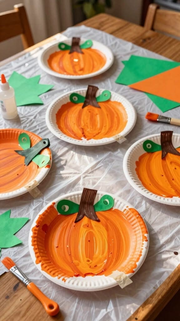 Painted Paper Plate Pumpkins