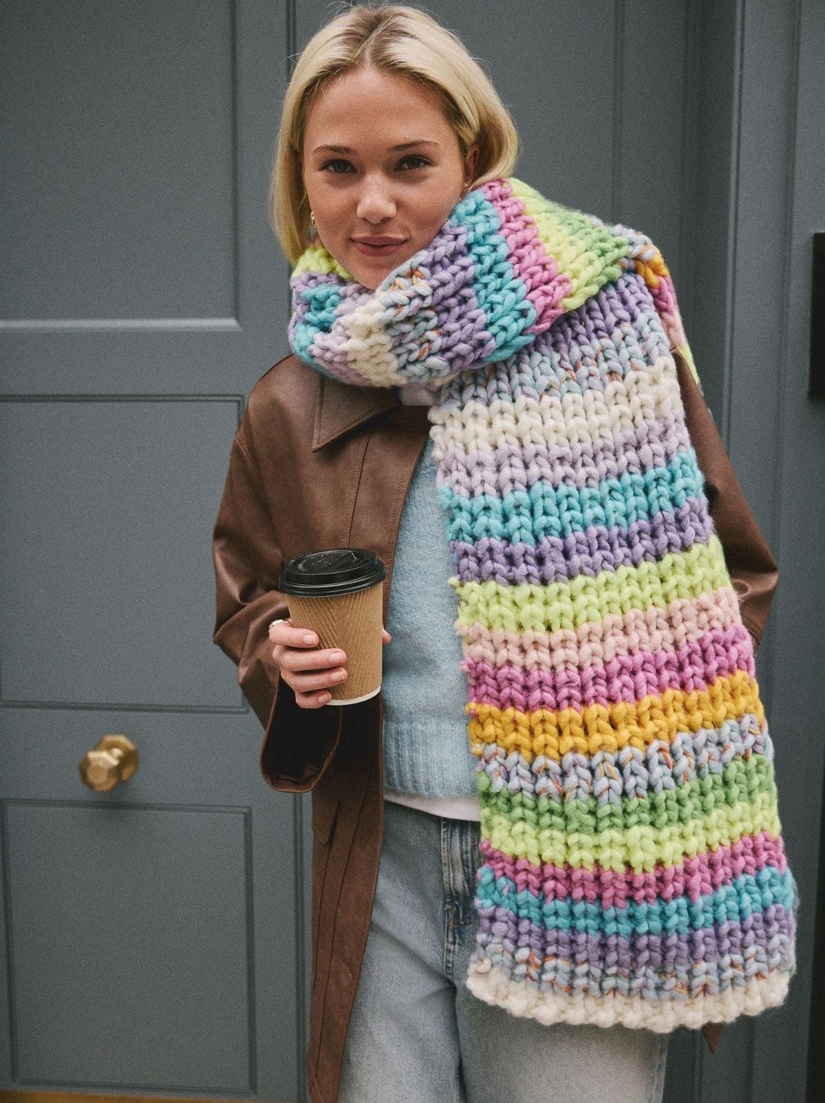 Pastel Rainbow Chunky Stripe Scarf