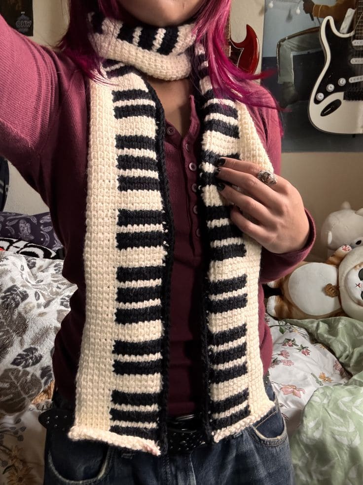 Piano Key Black and Cream Scarf