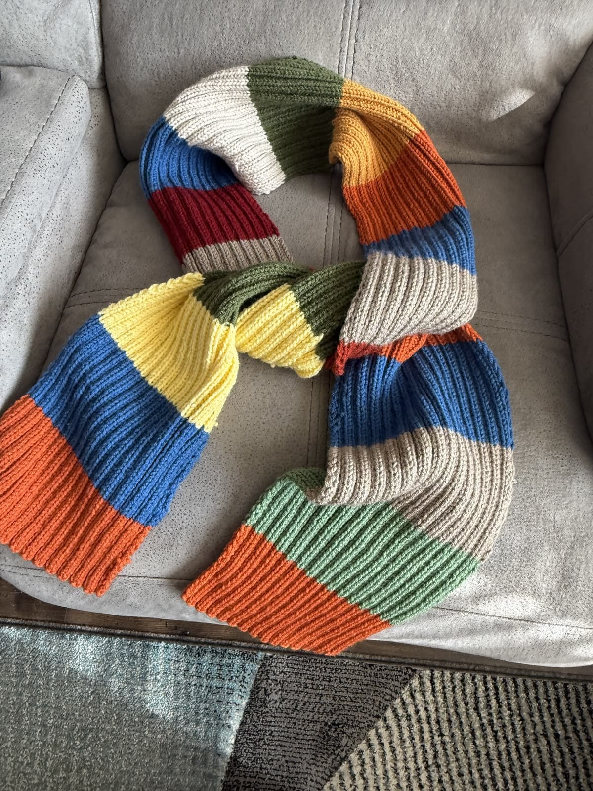 Retro Rainbow Ribbed Block Scarf