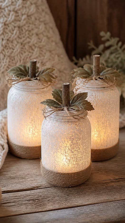 Rustic Glowing Pumpkin Mason Jars