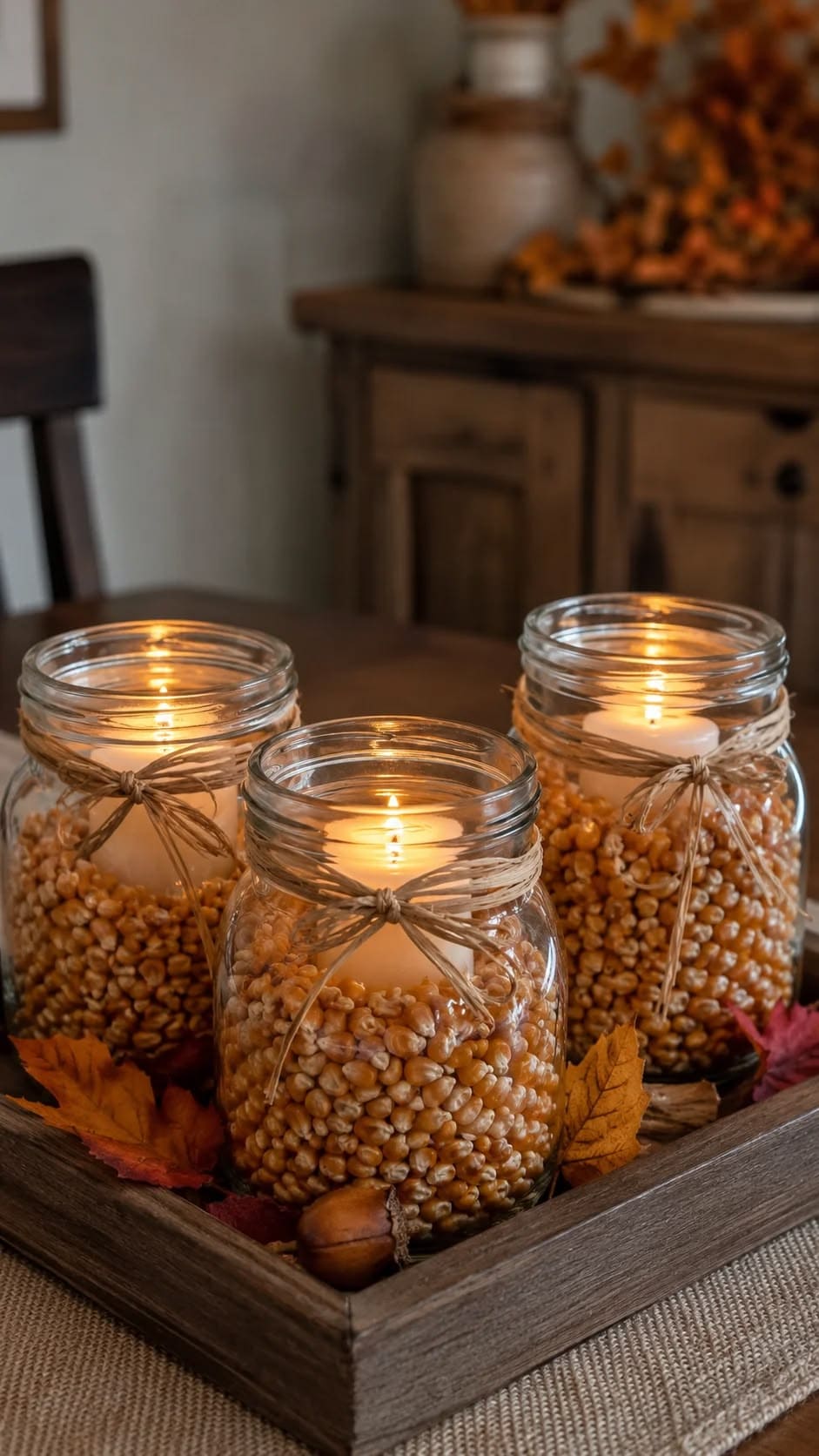 Rustic Popcorn Mason Jar Candle Holders
