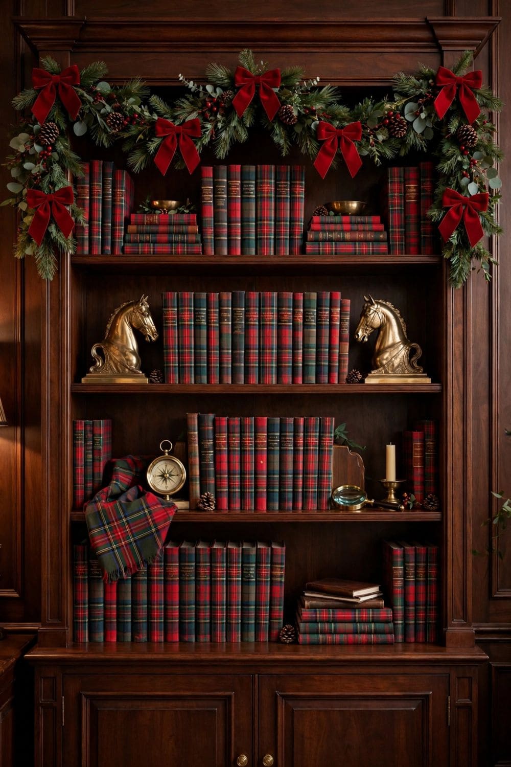 Tartan Wrapped Library Bookshelf Decor