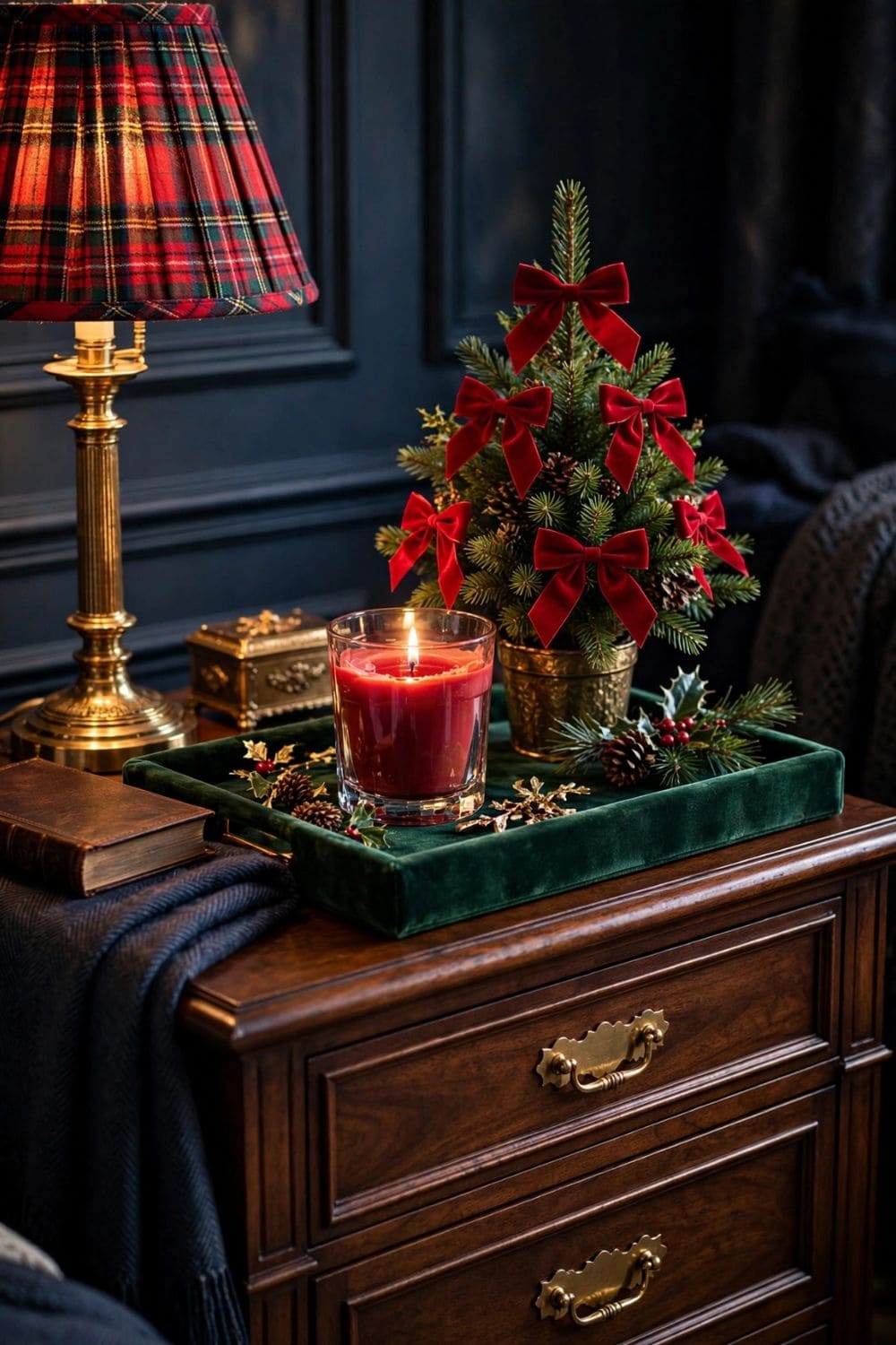 Velvet Tray Christmas Nightstand Decor