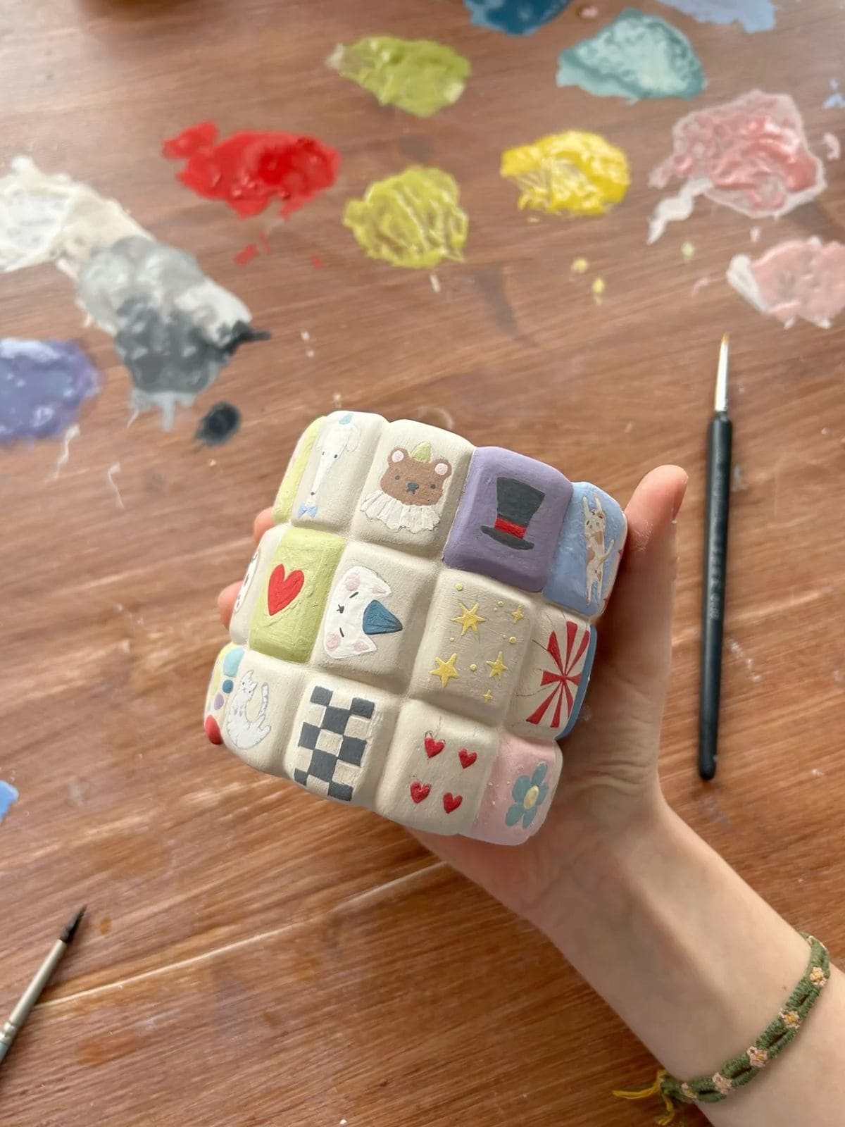 Whimsical Painted Clay Trinket Box