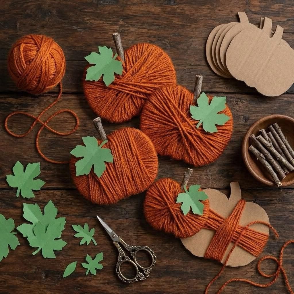 Yarn-Wrapped Pumpkin Craft