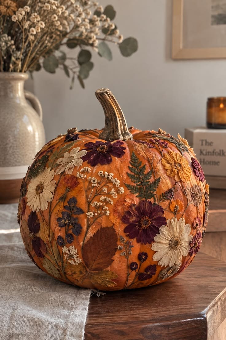 Autumn Pumpkin Pressed Flower Decoration
