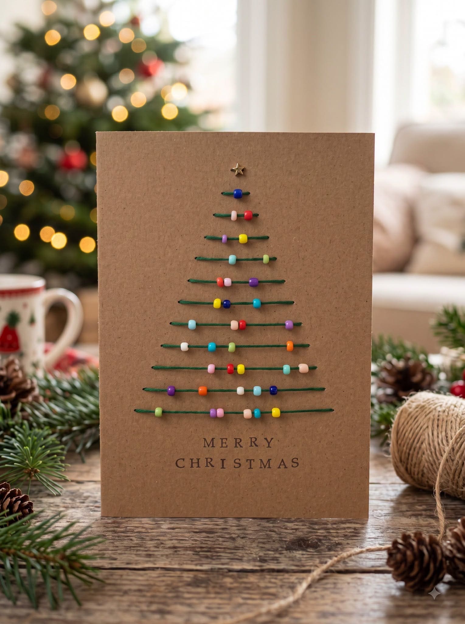 Colorful Beaded Christmas Tree Card