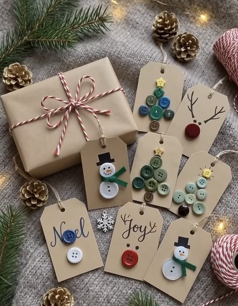 Colorful Button Christmas Gift Tags