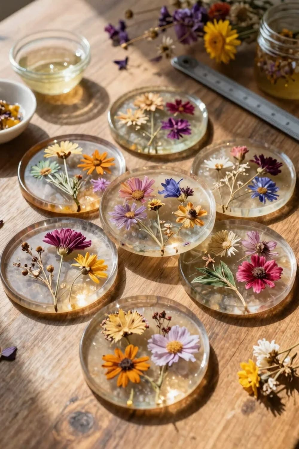 Colorful Pressed Flower Resin Coasters