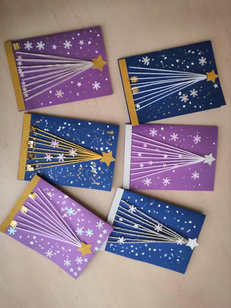 Colorful String Art Christmas Cards
