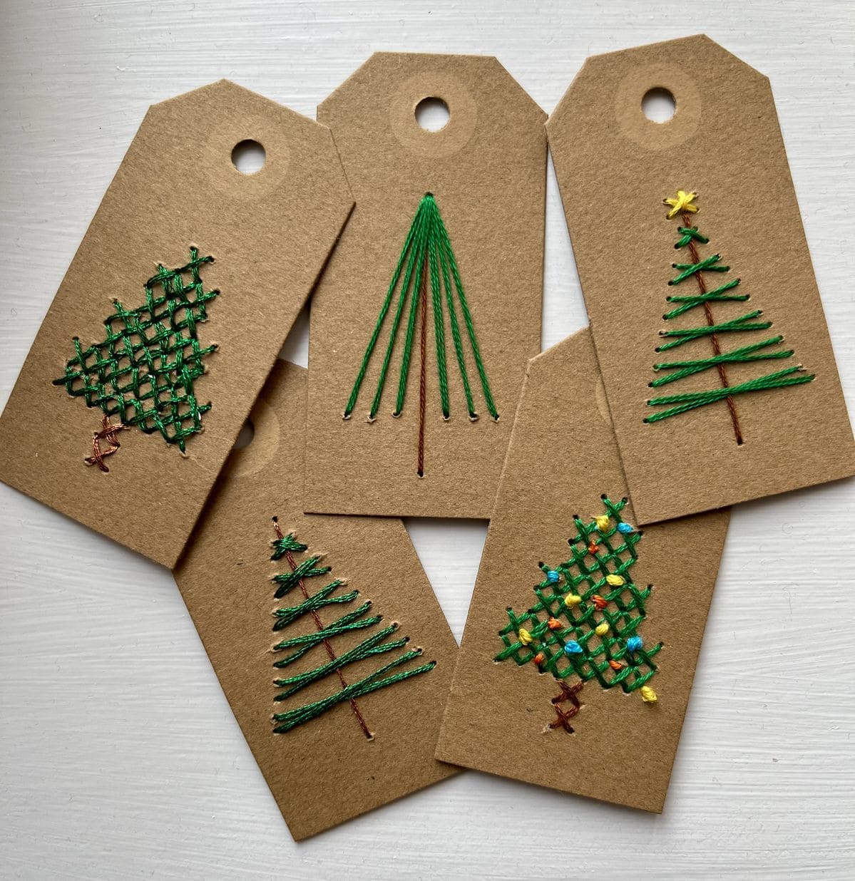 Hand Embroidered Christmas Tree Tags