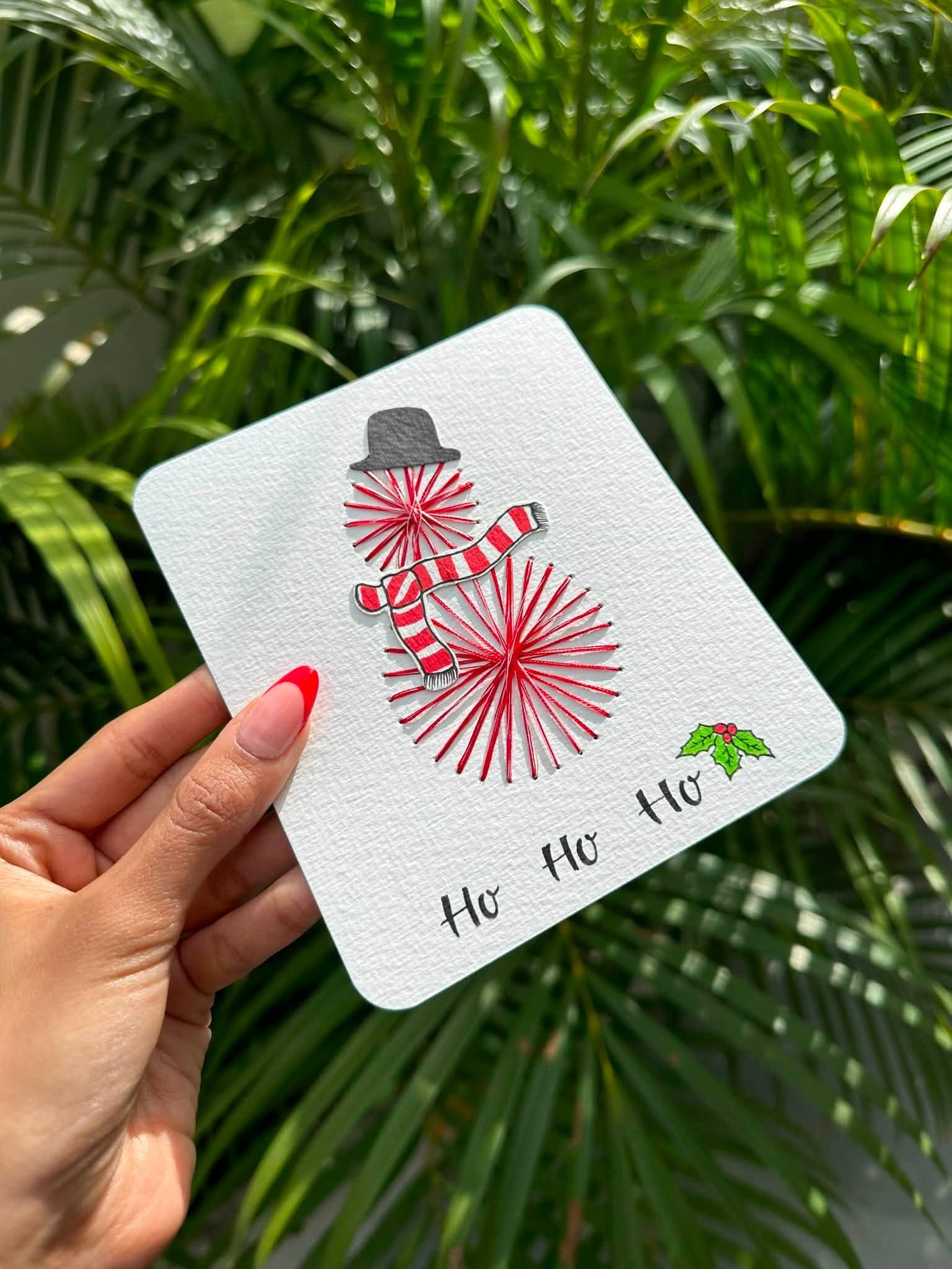 Hand Embroidered Snowman Christmas Card