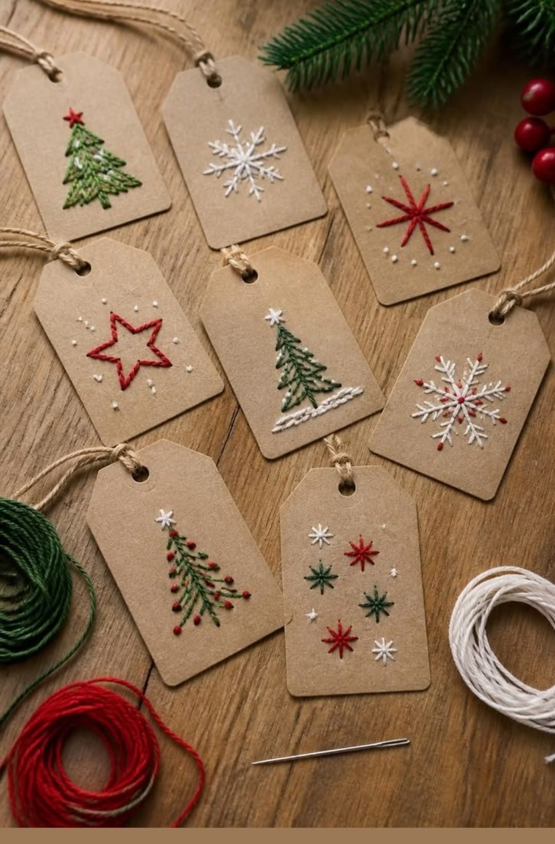 Hand Stitched Christmas Holiday Tags
