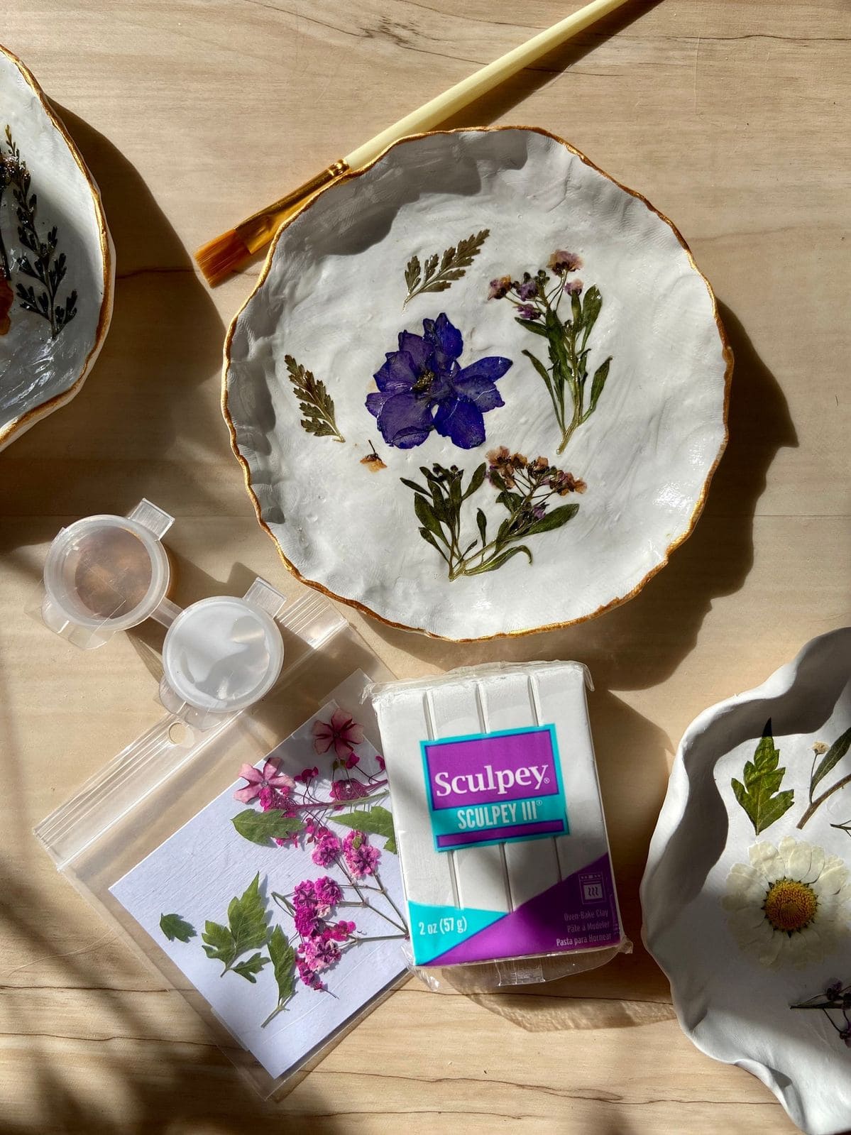 Handmade Pressed Flower Clay Dishes