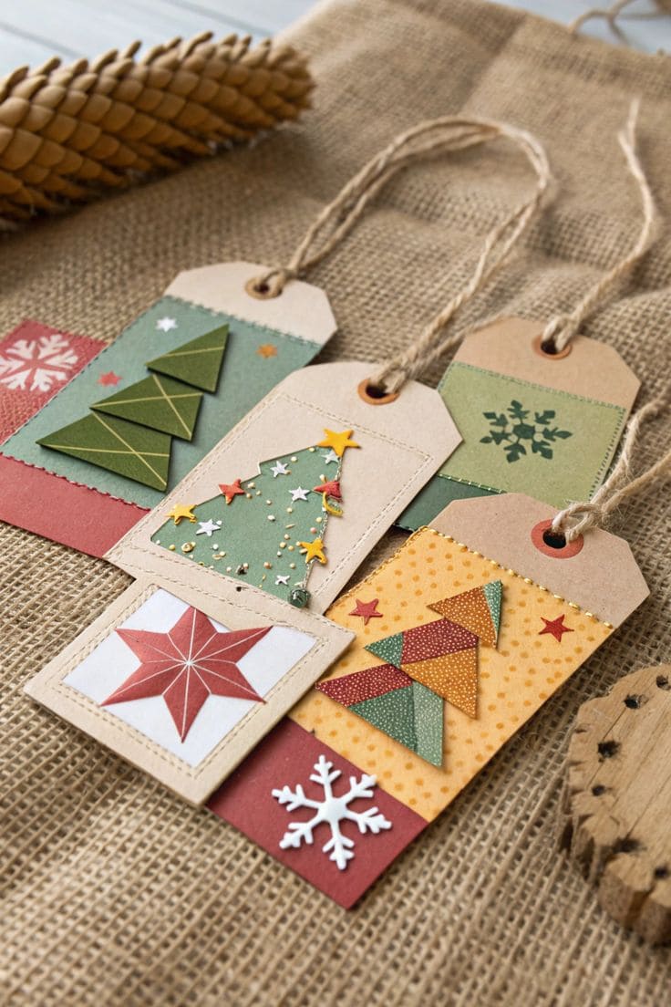Layered Scrapbook Christmas Tree Tags