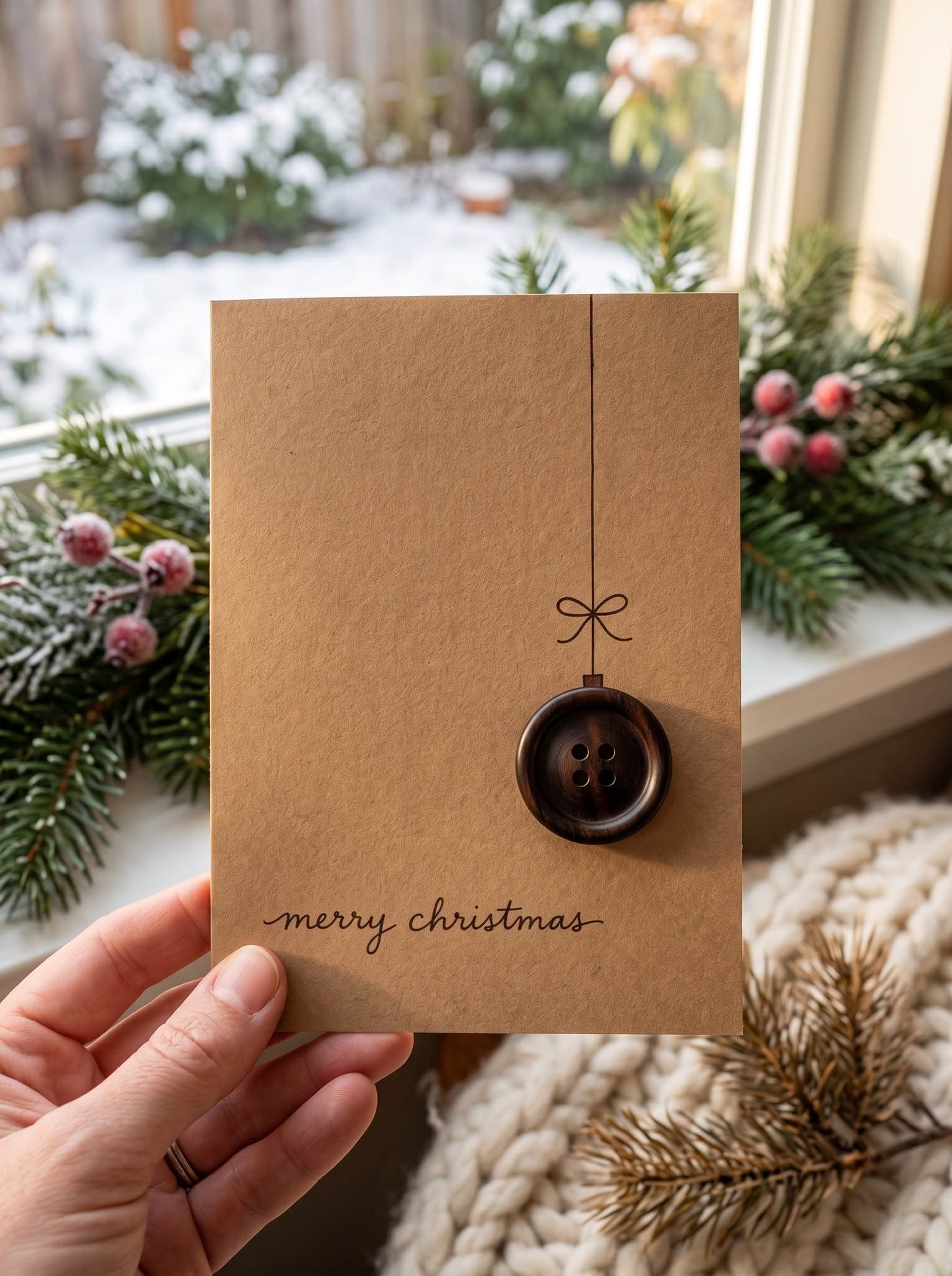 Minimalist Wooden Button Ornament Card