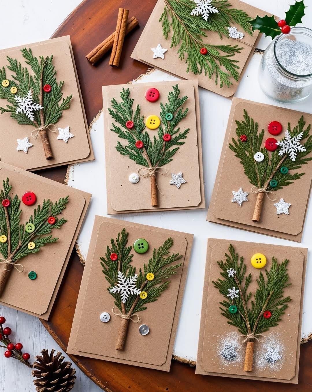 Natural Evergreen Branch Christmas Cards