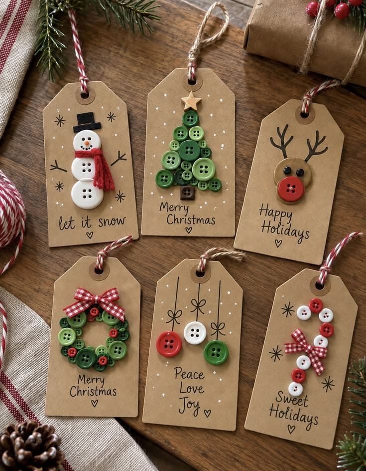Playful Christmas Button Gift Tags