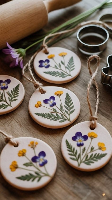 Pressed Flower Clay Hanging Ornaments