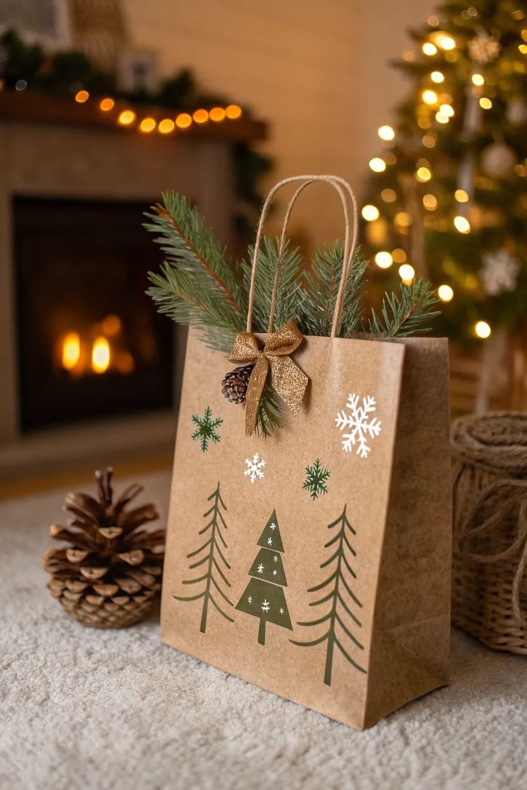Rustic Evergreen Christmas Gift Bag