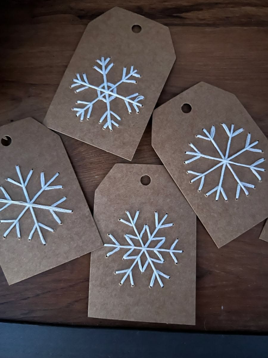 Simple Embroidered Snowflake Gift Tags