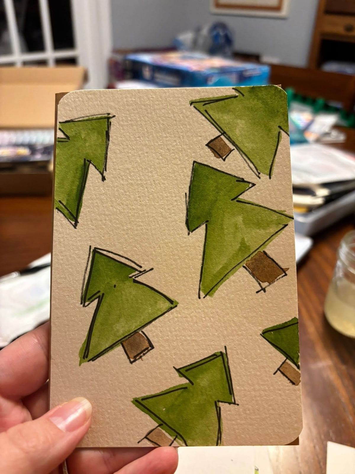 Simple Hand Painted Christmas Tree Card