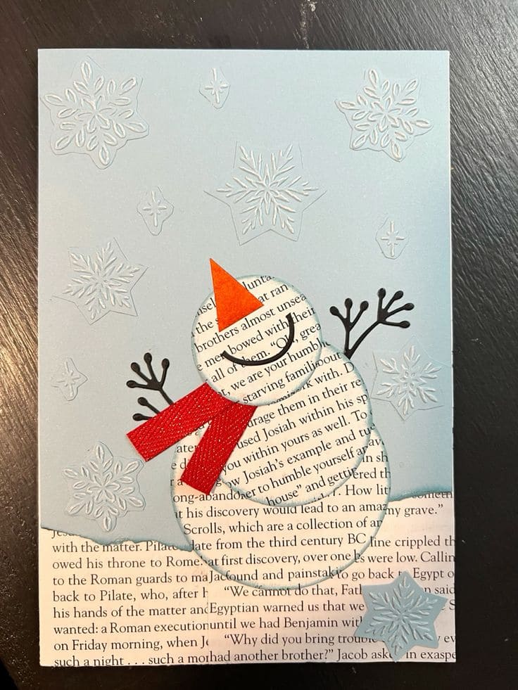 Vintage Book Page Snowman Card