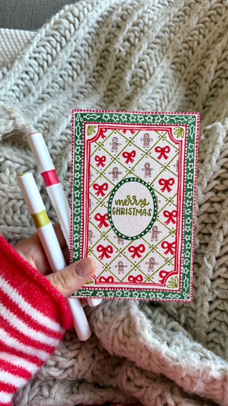 Vintage Gingerbread Pattern Christmas Card