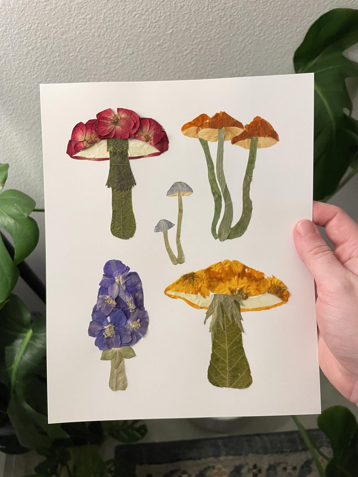 Whimsical Pressed Flower Mushroom Art